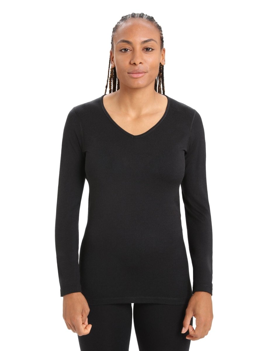 Merino 200 Oasis Long Sleeve V Neck Thermal Top - Black