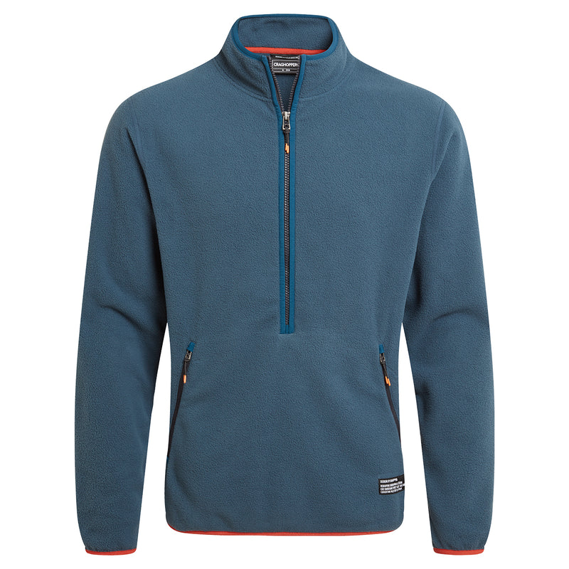 Eco-friendly Men’s CO2 Renu Half Zip Fleece in Blue Stone. Warm, sustainable, and stylish. Perfect for outdoor adventures!