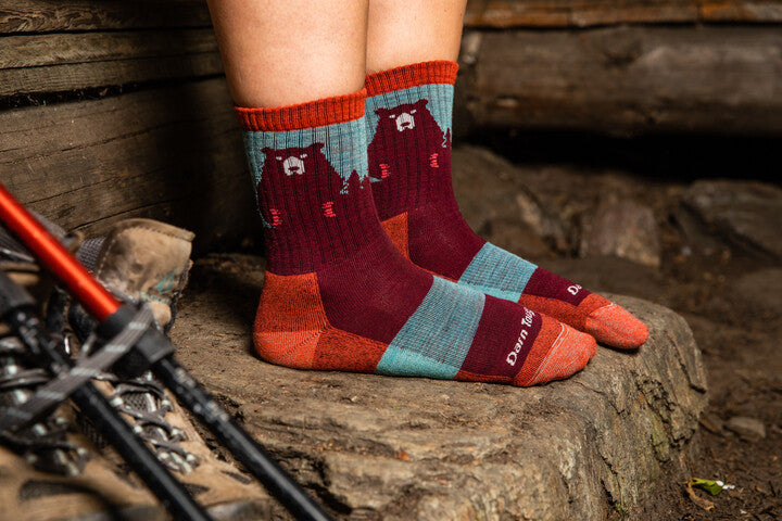 Bear Town Micro Crew Lightweight Hiking Sock - Burgundy