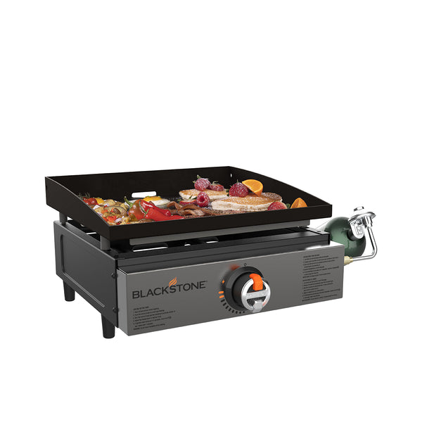 Experience premium cooking on the go with the Blackstone 17" Original Tabletop Stainless Griddle, ideal for camping, tailgating, and home grilling!