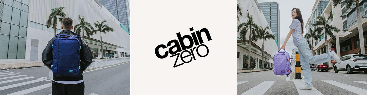 Cabin Zero carry-on bags either side of the brand logo