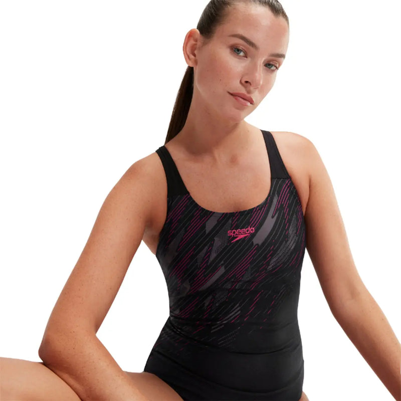 Speedo Hyperboom Placement Swimsuit - Black/Pink- Great Outdoors Ireland