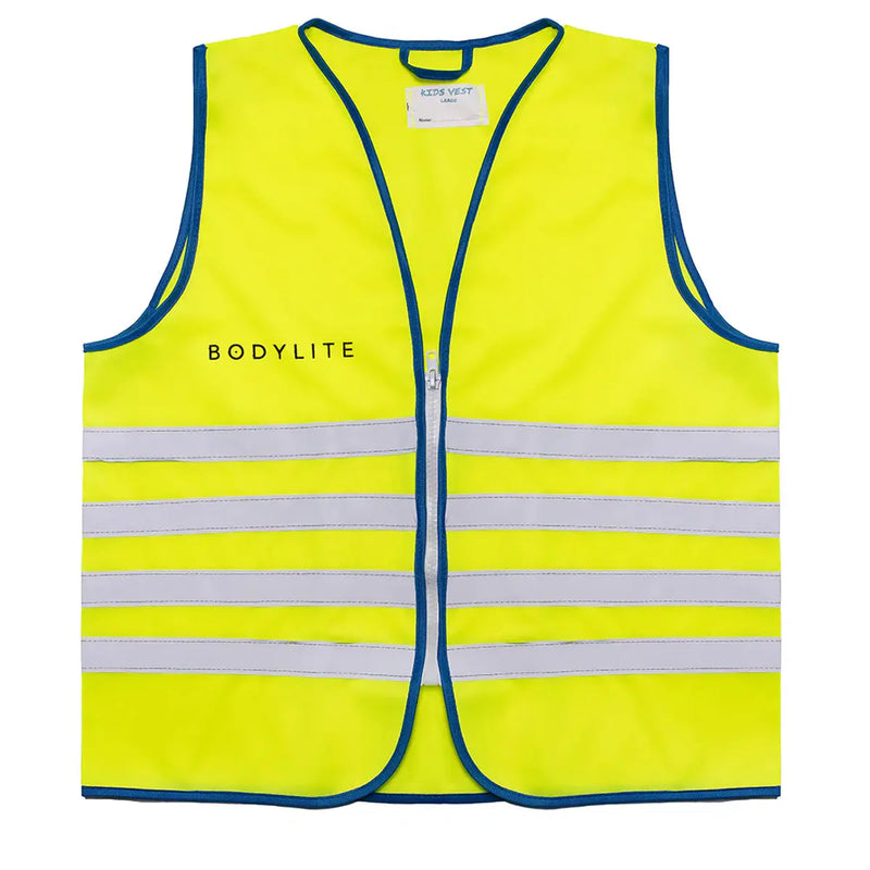 Stay safe with the Bodylite Kids Reflective Vest. Neon yellow, adjustable, and machine washable.