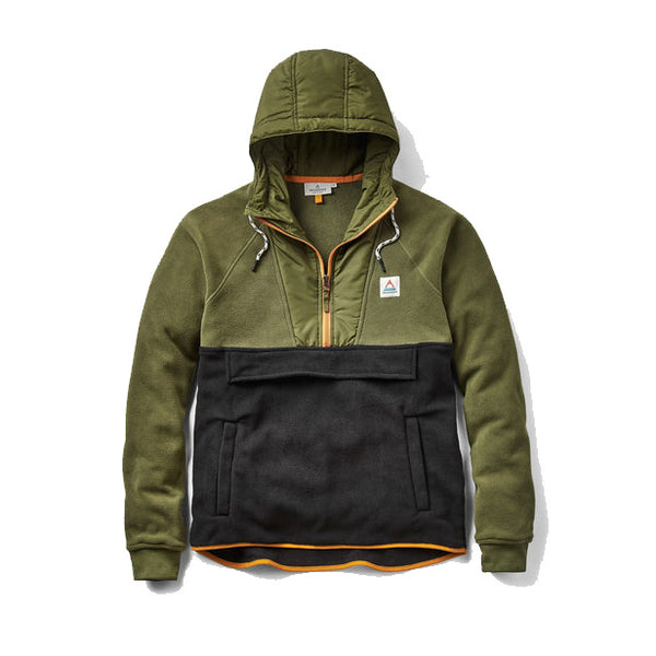 Woodland Hooded 1/2 Zip Recycled Polar Fleece - True Black/Khaki