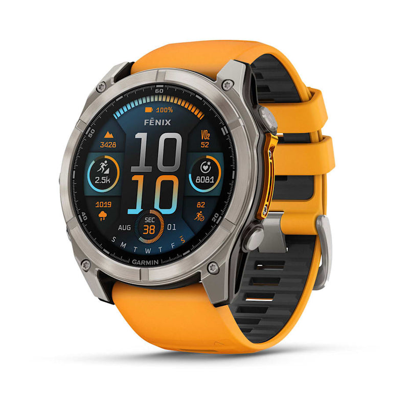 Garmin fēnix® 8 – 51 mm | AMOLED - Sapphire, Titanium with Spark Orange Band- Great Outdoors Ireland