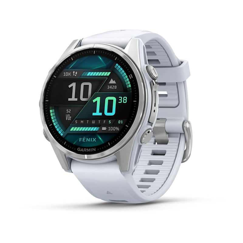 Garmin fēnix® 8 – 43 mm | AMOLED - Silver with White Silicone Band- Great Outdoors Ireland