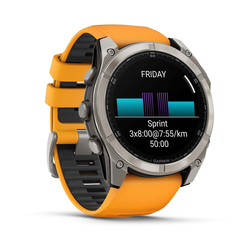 Garmin fēnix® 8 – 51 mm | AMOLED - Sapphire, Titanium with Spark Orange Band- Great Outdoors Ireland