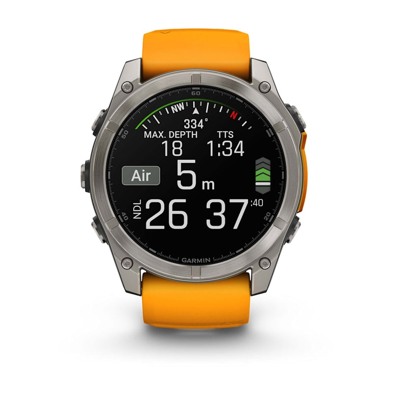 Garmin fēnix® 8 – 51 mm | AMOLED - Sapphire, Titanium with Spark Orange Band- Great Outdoors Ireland