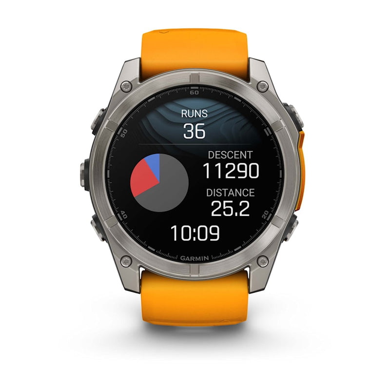 Garmin fēnix® 8 – 51 mm | AMOLED - Sapphire, Titanium with Spark Orange Band- Great Outdoors Ireland