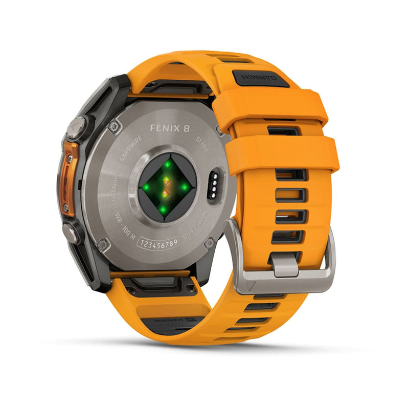 Garmin fēnix® 8 – 51 mm | AMOLED - Sapphire, Titanium with Spark Orange Band- Great Outdoors Ireland