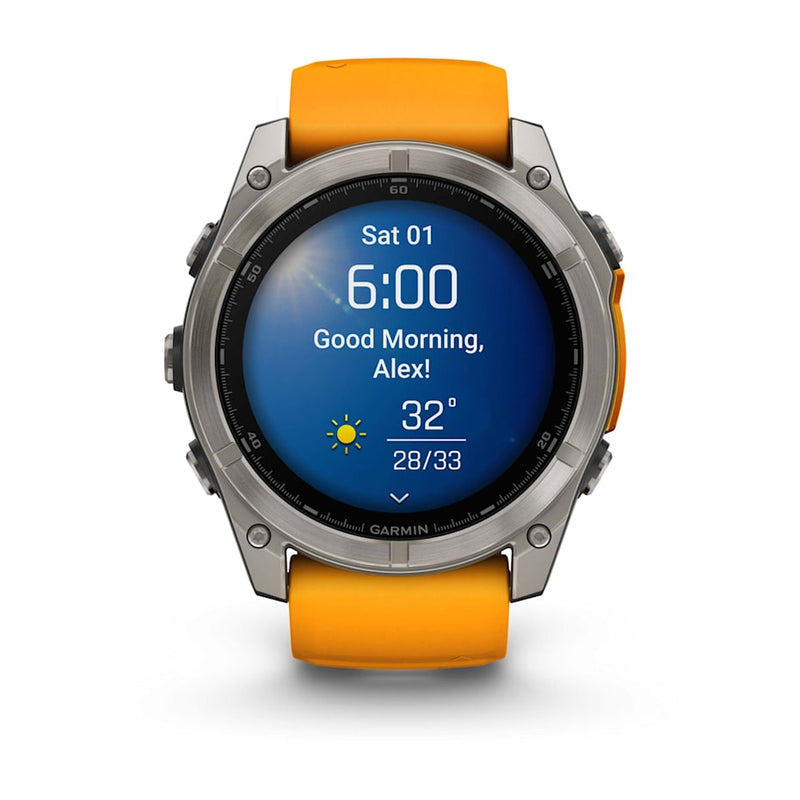 Garmin fēnix® 8 – 51 mm | AMOLED - Sapphire, Titanium with Spark Orange Band- Great Outdoors Ireland